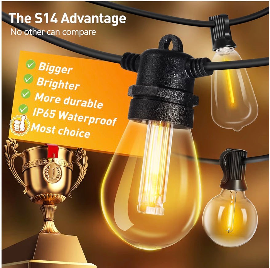 Outdoor lights, 30M 30 Bulbs+2 Spares LED Outdoor Lights, Christmas String Lights, IP65 Waterproof and Shatterproof Fairy Lights for Garden, Party, Camping