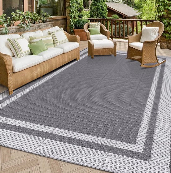 Extra Large Outdoor Rug(150x245cm) - Camping Rug, Porch Rug, Reversible Portable Outdoor Plastic Straw Rug, Waterproof Mat for Rv, Deck, Camper, Balcony, Patio