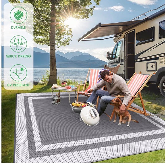 Extra Large Outdoor Rug(150x245cm) - Camping Rug, Porch Rug, Reversible Portable Outdoor Plastic Straw Rug, Waterproof Mat for Rv, Deck, Camper, Balcony, Patio